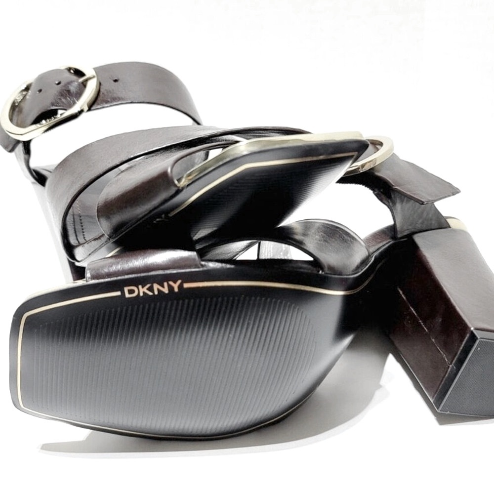 DKNY Lake Buckled Slide Leather Sandals, High Heel Platform - Picture 12 of 14